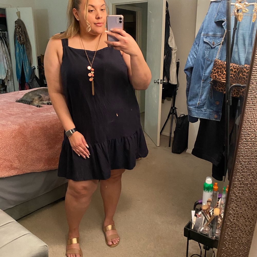 Loft Plus Size Blue Square Neck Flounce Dress